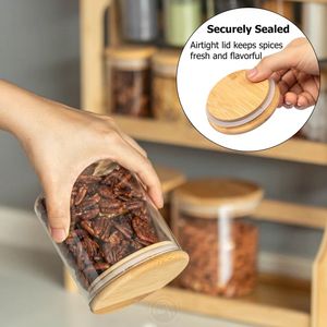 ชั้นวางเครื่องเทศไม้ไผ่สำหรับวางบนเคาน์เตอร์ห้องครัวพร้อมขวดโหลแก้ว - Product Image 6