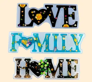 6 adet aşk canlı aile ev Hello mübarek silikon reçine kalıpları için masa/masa/oda dekor İdeal hediye harfler aşk reçine kalıp