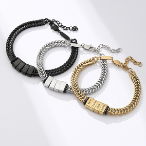 Classic Men's Stainless Steel Link Chain Bracelet with <b>Engravable</b> Plain Charm & Blank Custom Logo | Father's Day Gift - Product Image 1