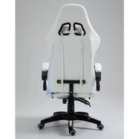 Chaise de jeu pour ordinateur PC avec LED blanches RGB, en cuir PU, Silla Gamer, chaise de jeu de course avec massage, lumières et haut-parleurs