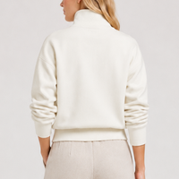 Sweat-shirt décontracté en molleton de coton pour femme, col montant zippé 1/4, idéal pour l'automne
