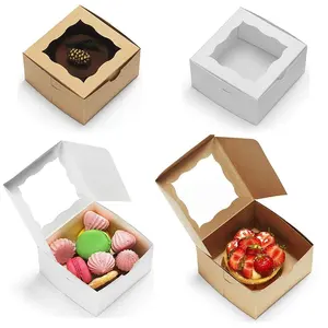 Grosir roti kertas tissue-Hadiah Mini Elegan Pernikahan Kustom Hadiah Makanan Mangkuk Lipat Pie Kraft Kotak Kue Putih dengan Jendela dan Kertas Tisu