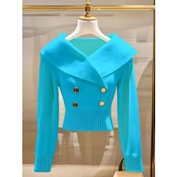 Pull court tricoté uni à col en V et boutonnage simple, couleur bonbon, pour femme, collection hiver/automne 2026