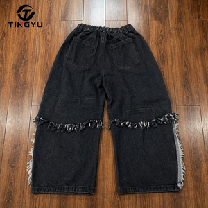 Jean cargo déchiré et détachable 2-en-1 pour homme, style streetwear, coupe oversize à jambe large, avec fermeture éclair - Product Image 2