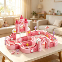 Princess Park Electric Magnetic Orbit 90Pcs, Pink Castle Magnetic Tiles Building Toy Slot Car Toy Sets