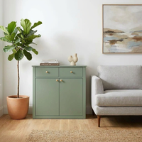 Buffet moderne en MDF vert sauge, armoire de rangement à 2 portes, grande capacité, style minimaliste, panneau plat, pour salon, entrée