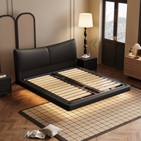Lit flottant minimaliste moderne en cuir véritable Chambre à coucher principale Petit appartement Léger Lit double italien de luxe Meubles