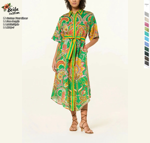 Robe longue décontractée personnalisée Polynésie, avec logo de haute qualité, nouveau design, ceinture pour Alemais Marion, robe chemise boutonnée, écologique et lavable - Product Image 1