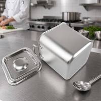 Seau de stockage alimentaire carré en acier inoxydable 304 épaissi, monobloc, avec couvercle et doubles poignées, récipient de cuisine multi-usages