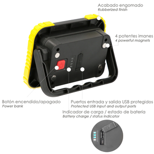 Torcia LED professionale compatta / Faro da lavoro con batteria ricaricabile (2000 mAh), 500 lumen (10 Watt), funzione Power Bank - Product Image 3