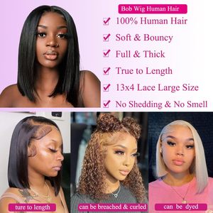 <span class=keywords><strong>Cheveux</strong></span> humains brésiliens densité 200 # Perruque courte brune chocolat, coupe bob, lisse comme des baguettes, avec dentelle transparente HD 13x4 pour femmes - Product Image 4