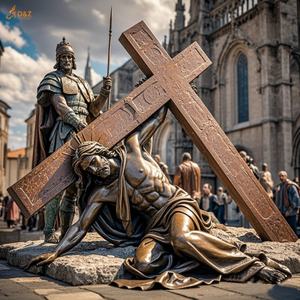 รูปปั้นประดับทองเหลืองคาทอลิกที่มีชื่อเสียงของคริสเตียน14สถานีสถานีที่สาม: รูปปั้นทองสัมฤทธิ์รูปพระเยซูตกครั้งแรก - Product Image 4