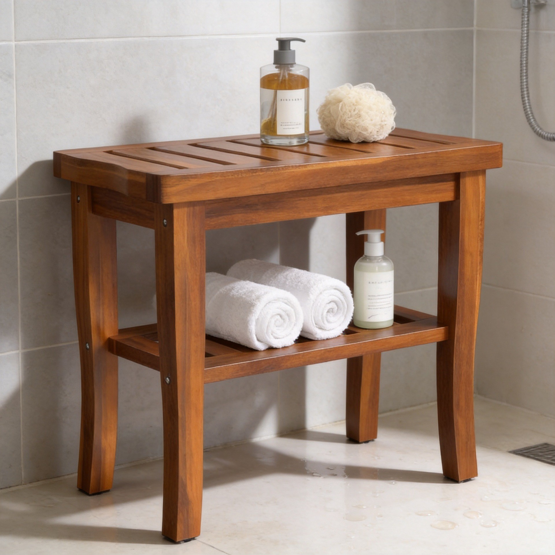 Tabouret de salle de bain en teck