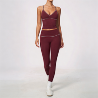 Ensemble de sport respirant pour femme grande taille GH Custom Front : soutien-gorge de sport color block à col en V et leggings taille haute pour la gym et le fitness