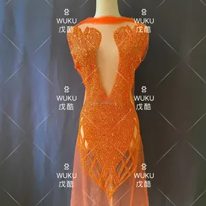 bling bling crystal panel dress design applique patch in orange