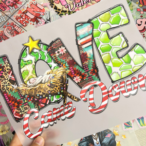 Autocollant thermocollant DTF à motif léopard western 'Love Came Down' pour Noël, motif ange bébé et canne à sucre, pour décoration de vêtements de fêtes - Product Image 1