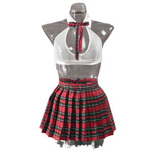 Conjunto de Lencería Erótica para Mujer Cx8181, Superventas, con Falda Plisada, Decoración de Pedrería, Diseño a Cuadros, de Varias Piezas - Product Image 6