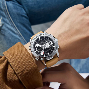 Reloj Deportivo para Hombre con Esfera de Aleación y Cristal, Analógico-Digital, de Cuarzo, Correa de Cuero, Resistente al Agua, Luminoso, Cronógrafo, Cronómetro, Alarma - Product Image 4