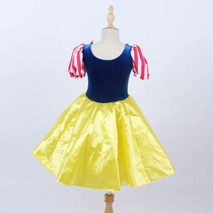 白雪姫プリンセスパフォーマンスウェアネイビーブルーベルベットストライプ半袖イエローロングドレス - Product Image 3