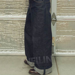 Pantaloni in Denim larghi da <span class=keywords><strong>uomo</strong></span> con 14 once di tessuto Tornado Salavage rosso a gamba dritta grezzo giapponese <span class=keywords><strong>jeans</strong></span> <span class=keywords><strong>jeans</strong></span> Pour Hommes - Product Image 2