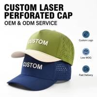 Casquette de baseball sportive imperméable à 5 panneaux avec logo personnalisé du fabricant, perforations découpées au laser, performance sportive, pour adultes