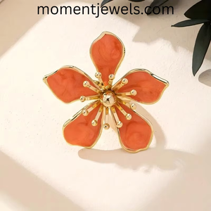 Anillo grueso de esmalte con flores, chapado en oro, colorido, estilo retro, anillo llamativo con diseño floral, joyería de moda para mujer, uso diario. - Product Image 2