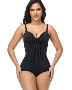 Maillot de bain une pièce gainant pour femme avec fermeture éclair frontale et nœud, effet ventre plat et amincissant, pour la plage - Product Image 3