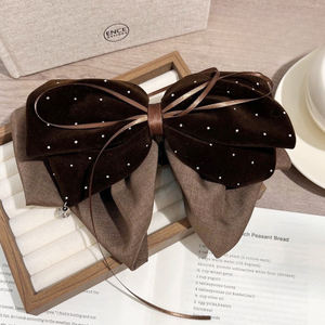 Pince à cheveux en velours style coréen avec grand nœud et pendentif en strass, pince à ressort élégante style <span class=keywords><strong>Cocomelon</strong></span> pour femme - Product Image 3