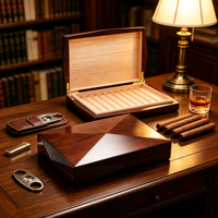 Boîtes en bois personnalisées en gros pour cigares, humidor avec charnières, boîte à cigares en cèdre espagnol, étui à cigares de luxe pour bureau