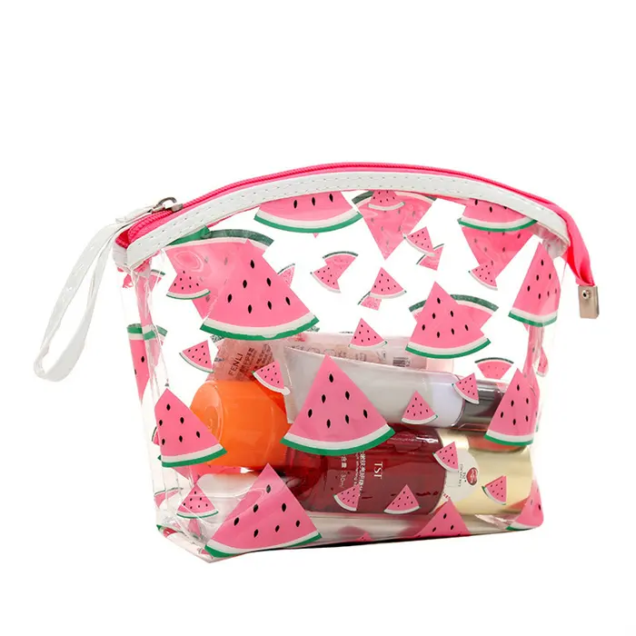 China Newest Korea 2024 Summer Fashion Cartoon fruit printed makeup storage bag professional colorful cosmetic pouches case pvc bag