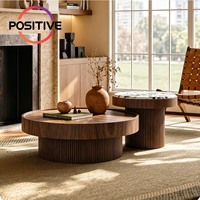 Ensemble de tables basses rondes de style moderne du milieu du siècle avec finition en noyer, plateau en pierre de luxe pour salon, projet hôtelier, vente en gros