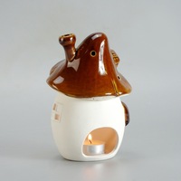 Brûleur d'huile en céramique fait main en forme de maison champignon, chauffe-cire pour bougies chauffe-plat, diffuseur d'arômes parfumé pour la décoration intérieure