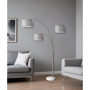 HMS 74 contemporanea lampada da terra ad arco a tre luci off bianco tessuto tamburo parasole LED per soggiorno Hotel in ferro corpo in cristallo E27 Base - Product Image 2