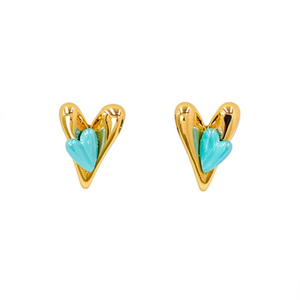 Fashion <b>Stud</b> <b>Earrings</b> Gold Plated Heart Shape 316L Stainless Steel Sustainable Resistant Design - Product Image 2