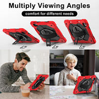 Étui robuste pour iPad Air 11 M3 2025 M2 2024 avec support rotatif à 360°, dragonne, bandoulière et porte-stylet – Rouge et Noir