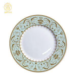 <span class=keywords><strong>Service</strong></span> de table en céramique <span class=keywords><strong>bleu</strong></span> <span class=keywords><strong>turquoise</strong></span> avec motifs floraux dorés, vaisselle en porcelaine fine pour événements et traiteurs - Product Image 4