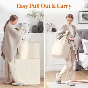 136L Ivory White Double <b>Laundry</b> Hamper with Lid and Removable <b>Laundry</b> Bags Large Dirty Clothes Hamper 2 Section <b>Laundry</b> Basket - Product Image 4