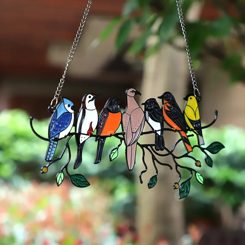 Multicolor Vogels Op Een Draad Gebrandschilderd Glas Vogel Suncatcher Venster Gordijnen, Vogel Suncatcher Voor Deuren Kamer Home Decoratie