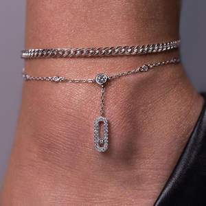 2023 जेड स्टेशन bezel जेड लिंक चेन 21 + 5cm सोने चांदी मढ़वाया sparking आकर्षण पायल - Product Image 1