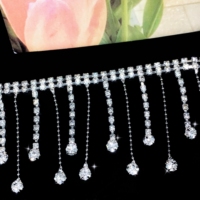 Applique 3D en fer et strass faite à la main, avec franges, chaîne à pampilles et garniture en cristal, pour robes, fournitures de loisirs créatifs, mariage, DIY, Noël