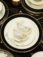 Service de table de luxe en porcelaine fine à motif paysage chinois, résistant à la chaleur, compatible lave-vaisselle, pour la maison, l'hôtel, les banquets, les mariages et les fêtes de pendaison de crémaillère
