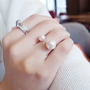 Verstelbare Open Ringen Voor Vrouwen Bruiloft Sieraden Meisjes Vinger Vintage Ring Gesimuleerde Parel Zinklegering Mode Trendy Oem Igi