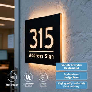 Señal inteligente personalizada de 20xm * 30cm, corte láser, espejo de cobre gris oscuro mate, señal de casa flotante, placa de números de puerta - Product Image 5