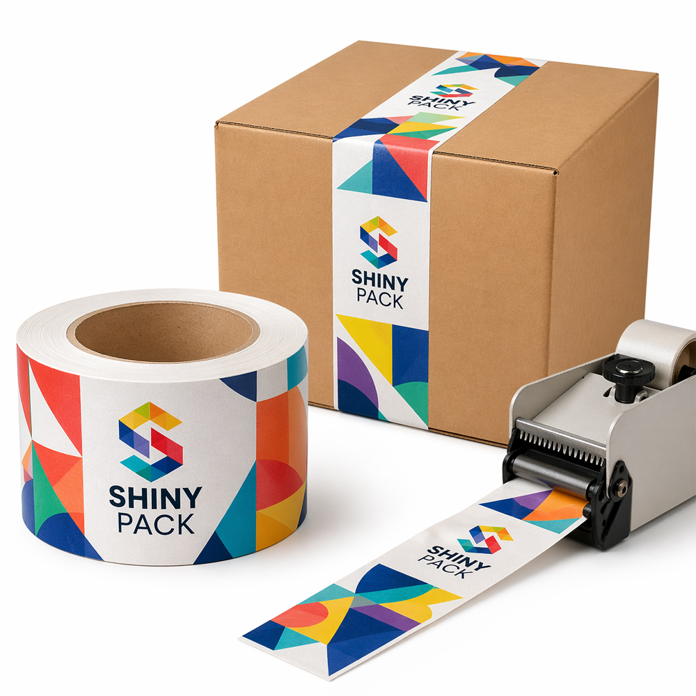 SHINY Premium Heavy Duty Reinforced Self-Adhesive Water Activated Kraft Paper Tape with Custom Logo Soft Touch for Packaging
