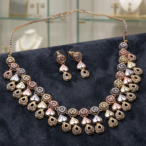 Wholesale 3 Tone Plated Forming Necklaces Multi-Tone Turkey Jewelry Set Indo-Western Fashion Jewelry Tri Color Brass Jewelry Set - Product Image 2