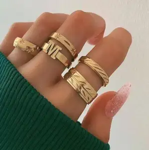 5 Unids/Set Anillos De Oro Conjunto Ajustable Simple Elegante