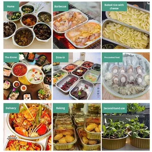 Barquette rectangulaire en aluminium jetable de 1380 ml, couleur or, thermoscellable, utilisable au micro-ondes, pour l'emballage alimentaire - Product Image 3