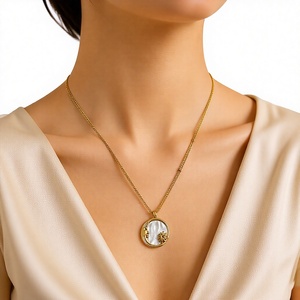 Custom Rhodium Plated <b>Brass</b> <b>Necklace</b> Celestial Crescent Moon Mother of Pearl Oval Pendant Satellite Chain Jewelry Women Gift - Product Image 1