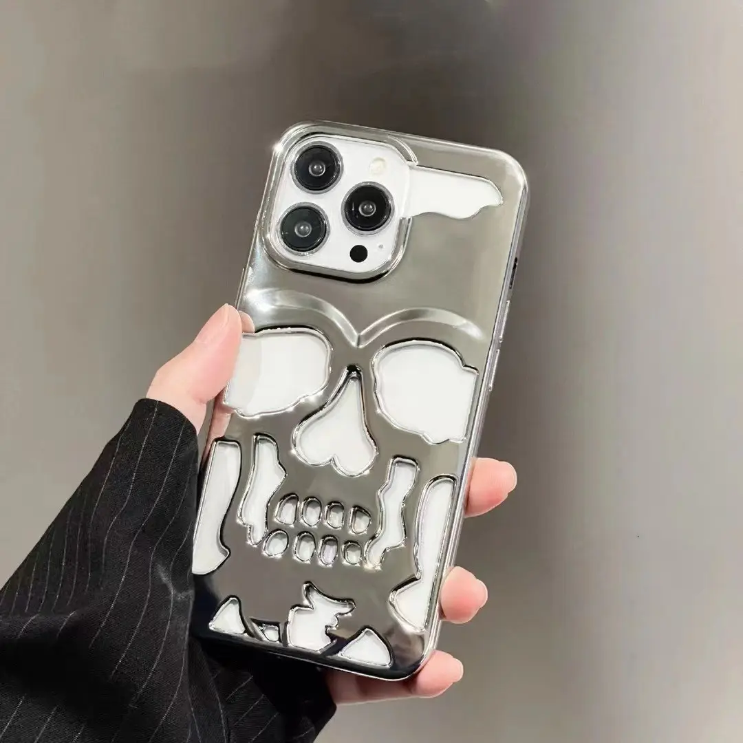 Luxury Gold Silver Plating Halloween Skull Heads Phone Case For iPhone 11 12 13 14 Pro Max Shockproof Soft TPU Protective Cover