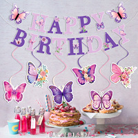Nouvelles décorations de fête en papier sur le thème des papillons violets, pour anniversaires, Journée des enfants, fêtes du thé printanières, guirlandes spirales suspendues pour filles
